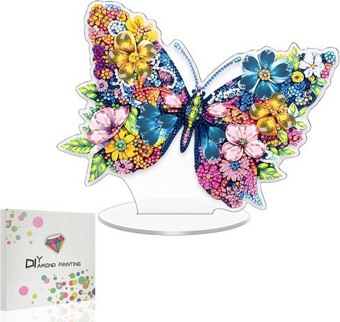 Koikify Tabletop Diamond Art Kit ، زخرفة راينستون Crystal Crystal Butterfly مع نمط مطبوع على الظهر ، وحرفي الطلاء بالأحجار الكريمة للمكتب للديكور المنزلي والهدية in Kuwait