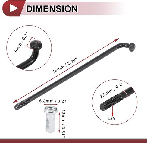 36 Set 12G Bicycle Spokes 76mm Bike Wheel Spokes 45 Steel Black in Kuwait