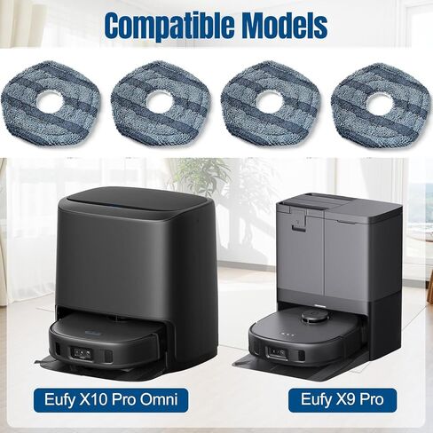 4 عبوات من وسادات الممسحة البديلة لمكنسة الروبوت eufy X10 Pro Omni X9 Pro، قماش تنظيف من الألياف الدقيقة قابل للغسل وإعادة الاستخدام in Saudi Arabia
