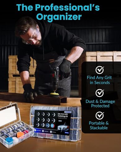 435 قطعة من أقراص الصنفرة الرطبة والجافة مقاس 2 بوصة، ومجموعة تلميع الحفر مع مجموعة متنوعة من ورق الصنفرة بخطاف وحلقة من 60 إلى 5000 لمثقاب دريميل، ومجموعة ترميم المصابيح الأمامية مع وسادة تلميع للراتنج المعدني الخشبي التلقائي in Kuwait