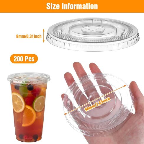 200 Clear Flat Lids Plastic Disposable PET Cup Lids with Straw Slot Fits Fits 16 oz, 20 oz, 24 oz Cups for Cold Brew, Coffee, Beer, Ice Cream, Party Supplies in Saudi Arabia