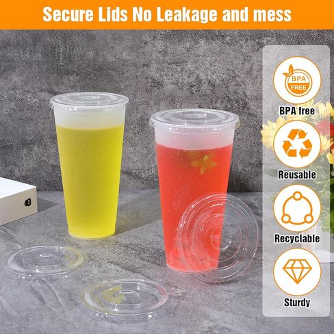 200 Clear Flat Lids Plastic Disposable PET Cup Lids with Straw Slot Fits Fits 16 oz, 20 oz, 24 oz Cups for Cold Brew, Coffee, Beer, Ice Cream, Party Supplies in Saudi Arabia