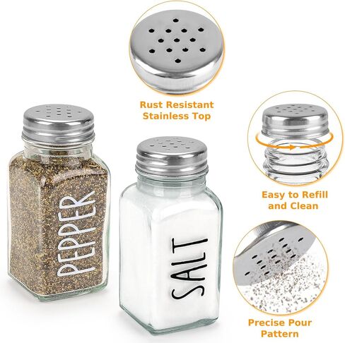 Accmor Salt and Pepper Shakers Set, 3oz Glass Salt Pepper Shaker Containers with Stainless Steel Lids for Rustic, Farmhouse, Home Kitchen, Restaurant, Transparent in Saudi Arabia