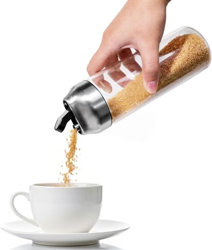 14oz Glass Sugar Dispenser with Spout - Refillable Pour Shaker for Coffee Bar, Tea Station & Table - Large Airtight Sugar Container for Kitchen Counter in Saudi Arabia