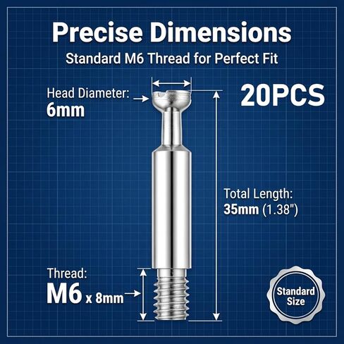20Pcs Cam Bolts for Furniture Connector Fixing Screws Cam Screws Furniture Cams Lock Fasteners Connecting Fittings Tools Fixing Bolt Fasteners for Cabinet Drawer Wardrobe Table, Silver in Saudi Arabia