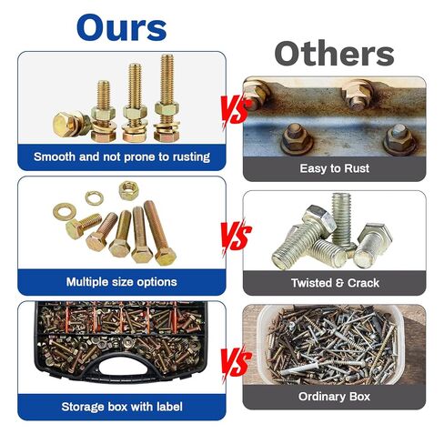 1020PCS Grade 8.8 Metric Bolt Assortment Kit -M4 M5 M6 M8 Heavy Duty Hex Bolts & Nuts with Washers,Yellow Zinc Plated(12-30mm), Automotive/Furniture Hardware,Assorted Metric Fasteners for DIY & Repair in Saudi Arabia