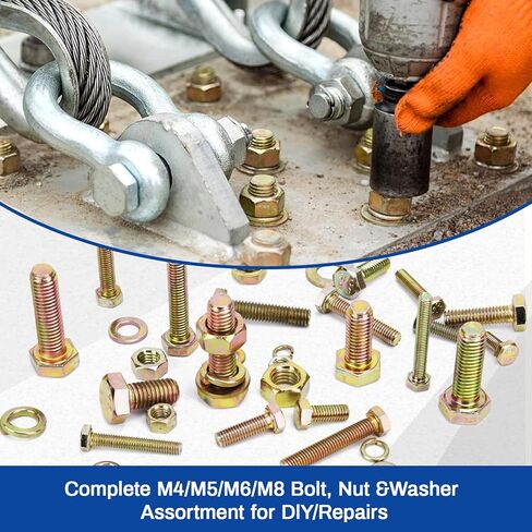 1020PCS Grade 8.8 Metric Bolt Assortment Kit -M4 M5 M6 M8 Heavy Duty Hex Bolts & Nuts with Washers,Yellow Zinc Plated(12-30mm), Automotive/Furniture Hardware,Assorted Metric Fasteners for DIY & Repair in Saudi Arabia
