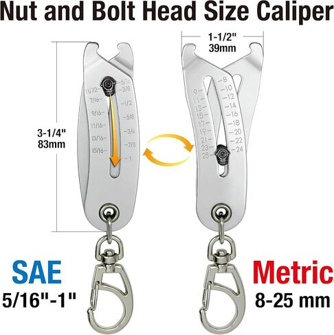 مقياس حجم رأس الصواميل والمسمار، SAE 5/16 بوصة - 1 بوصة وأداة قياس مترية 8 مم - 25 مم - علامات مزدوجة الجوانب، تصميم سلسلة مفاتيح للتعرف السريع على حجم الصواميل والمسمار - 837999 in Saudi Arabia