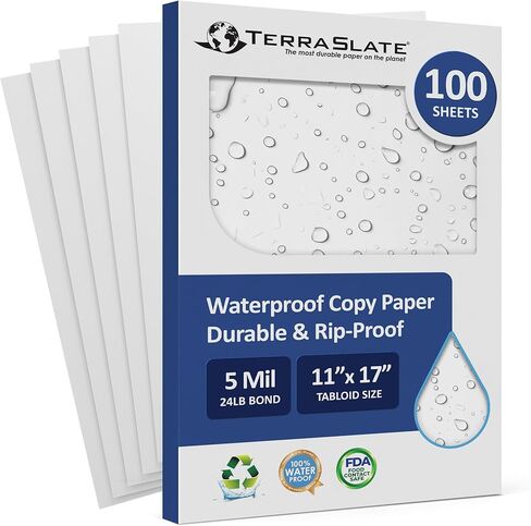 Rain/Weather/Waterproof Paper, 5 MIL 11" x 17", Laser Printer & Copy Machine Compatible, White Printer Paper (100 Sheets) in Kuwait