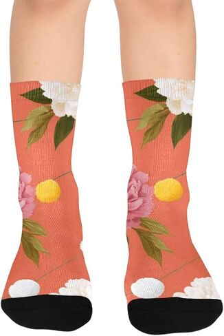 جوارب المشي لمسافات طويلة على شكل زهرة الفاوانيا النابضة بالحياة - جوارب شتوية حرارية سميكة دافئة للأولاد والبنات للمدرسة، والارتداء اليومي والأنشطة الخارجية in Kuwait