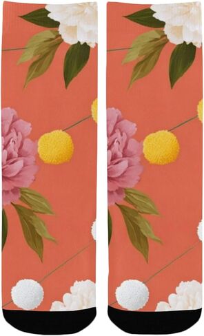 جوارب المشي لمسافات طويلة على شكل زهرة الفاوانيا النابضة بالحياة - جوارب شتوية حرارية سميكة دافئة للأولاد والبنات للمدرسة، والارتداء اليومي والأنشطة الخارجية in Kuwait