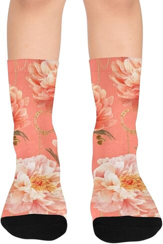 جوارب المشي لمسافات طويلة باللون الذهبي على شكل زهور الفاوانيا - جوارب شتوية حرارية سميكة دافئة للأطفال الصغار للأولاد والبنات للمدرسة، والارتداء اليومي والأنشطة الخارجية in Kuwait