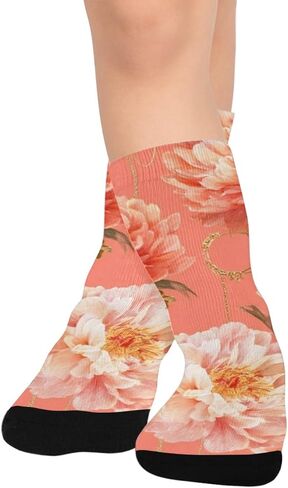 جوارب المشي لمسافات طويلة باللون الذهبي على شكل زهور الفاوانيا - جوارب شتوية حرارية سميكة دافئة للأطفال الصغار للأولاد والبنات للمدرسة، والارتداء اليومي والأنشطة الخارجية in Kuwait