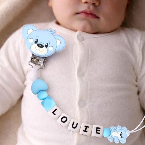 Personalized Baby Pacifier Clips With Name Personalized Stroller Clip Teddy Bear Baby Gifts (Bear) in Saudi Arabia