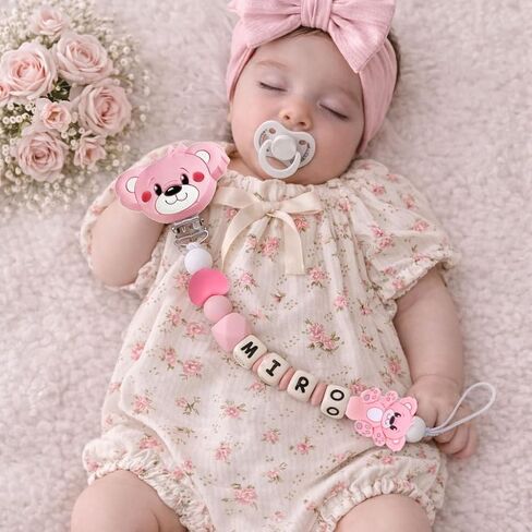 Personalized Baby Pacifier Clips With Name Personalized Stroller Clip Teddy Bear Baby Gifts (Bear) in Saudi Arabia