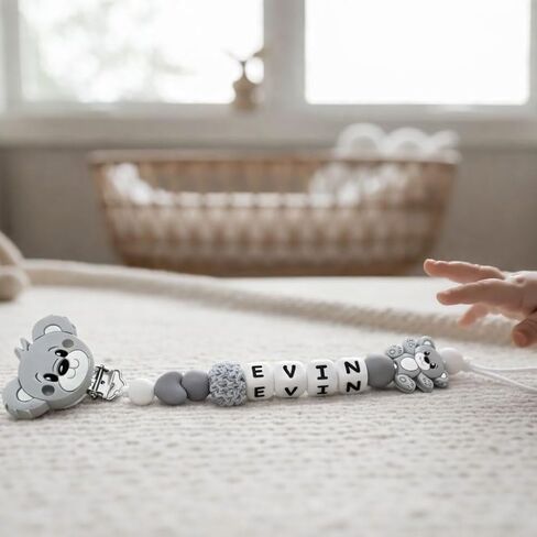 Personalized Baby Pacifier Clips With Name Personalized Stroller Clip Teddy Bear Baby Gifts (Bear) in Saudi Arabia