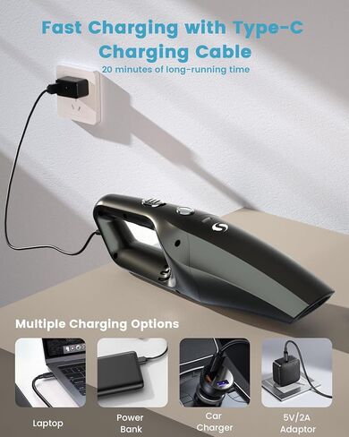 مكنسة كهربائية محمولة للسيارة لاسلكية محمولة قابلة لإعادة الشحن وصغيرة الحجم مع شفط قوي تتضمن فلتر HEPA قابل للغسل وخفيفة الوزن للسيارة والمنزل والمكتب وشعر الحيوانات الأليفة in Kuwait