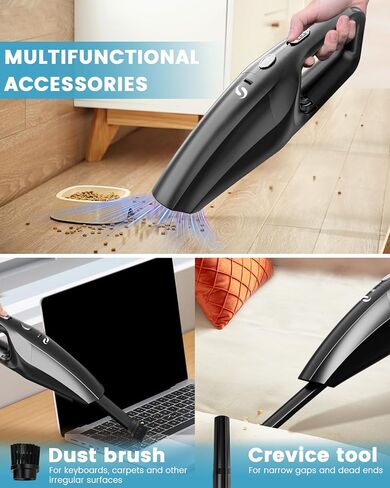 مكنسة كهربائية محمولة للسيارة لاسلكية محمولة قابلة لإعادة الشحن وصغيرة الحجم مع شفط قوي تتضمن فلتر HEPA قابل للغسل وخفيفة الوزن للسيارة والمنزل والمكتب وشعر الحيوانات الأليفة in Kuwait