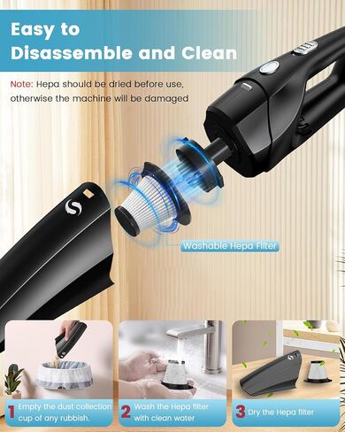 مكنسة كهربائية محمولة للسيارة لاسلكية محمولة قابلة لإعادة الشحن وصغيرة الحجم مع شفط قوي تتضمن فلتر HEPA قابل للغسل وخفيفة الوزن للسيارة والمنزل والمكتب وشعر الحيوانات الأليفة in Kuwait