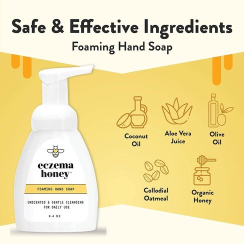 ECZEMA HONEY Gentle Foaming Hand Soap - Gentle Cleanser for Dry Hands - Non-Toxic Unscented Hand Soap - Natural Hand Cleaner for Bathroom & Kitchen - Organic Honey Handwash (8.4 Oz) in Kuwait