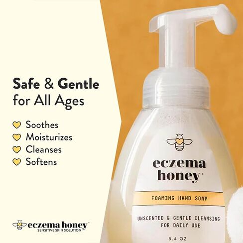 ECZEMA HONEY Gentle Foaming Hand Soap - Gentle Cleanser for Dry Hands - Non-Toxic Unscented Hand Soap - Natural Hand Cleaner for Bathroom & Kitchen - Organic Honey Handwash (8.4 Oz) in Kuwait