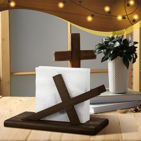 Novabright Wooden Napkin Holders Easter Farmhouse Neutral Cross Paper Napkin Holder Easter Jesus Cross Tables Decoration for Kitchen Xmas Holiday Church Home Outdoor Decor in Saudi Arabia