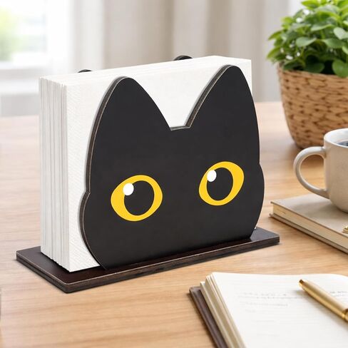 Cute Cat Wooden Napkin Holder Black Cat Design Wood Napkin Holder for Table Paper Napkins Farmhouse Tissue Dispenser for Kitchen Dining Restaurant Decor in Saudi Arabia