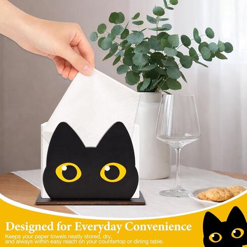 Cute Cat Wooden Napkin Holder Black Cat Design Wood Napkin Holder for Table Paper Napkins Farmhouse Tissue Dispenser for Kitchen Dining Restaurant Decor in Saudi Arabia
