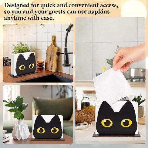 Cute Cat Wooden Napkin Holder Black Cat Design Wood Napkin Holder for Table Paper Napkins Farmhouse Tissue Dispenser for Kitchen Dining Restaurant Decor in Saudi Arabia