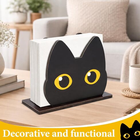 Cute Cat Wooden Napkin Holder Black Cat Design Wood Napkin Holder for Table Paper Napkins Farmhouse Tissue Dispenser for Kitchen Dining Restaurant Decor in Saudi Arabia