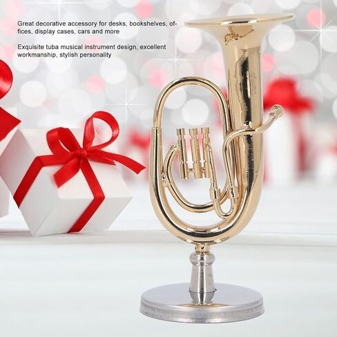Tuba Ornament Decoration, Decorative Gold Plated Brass Euphonium, Miniature Tuba Musical Instrument Model with Base for Home Tabletop Figurine in Saudi Arabia