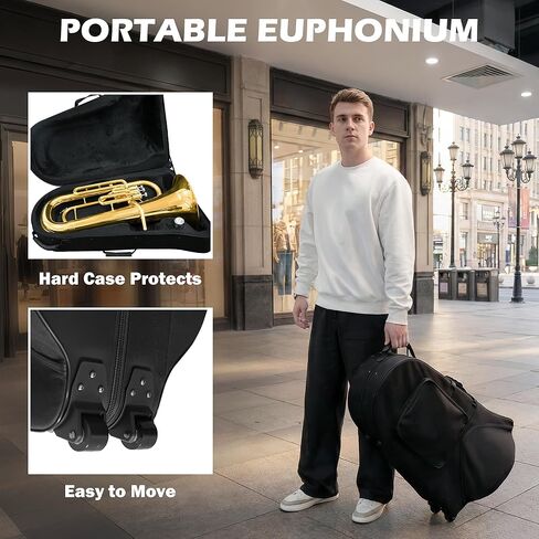 Bb Brass Euphonium - أداة رئيسية احترافية ومتوسطة ذات 3 صمامات Bb - لمسة نهائية من طلاء الذهب مع مكابس من الفولاذ المقاوم للصدأ - تشتمل على حافظة صلبة وقطعة فم وقفازات وقماش تلميع in Kuwait