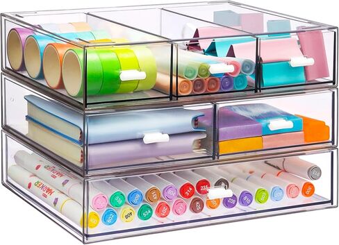 منظم مكتب قابل للتكديس من 3 طبقات مع 6 أدراج، صندوق تخزين بلاستيكي لأدراج سطح المكتب، منظم أدوات مكتبية لتخزين المكياج قابل للفصل للمكتب والمدرسة (أرجواني) in Kuwait