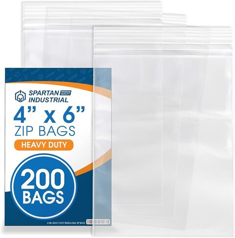Spartan Industrial - 200 Count - 4" X 6" (4 Mil Heavy Duty) Thick Clear Plastic Reclosable Zip Poly Bags with Resealable Lock Seal Zipper - Durable in Saudi Arabia