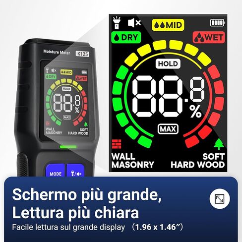 مقياس رطوبة بدون دبوس للكشف عن الرطوبة غير المدمرة في الحوائط الجافة والخشب والبناء، يكتشف ما يصل إلى 3/4 بوصة تحت السطح in Kuwait