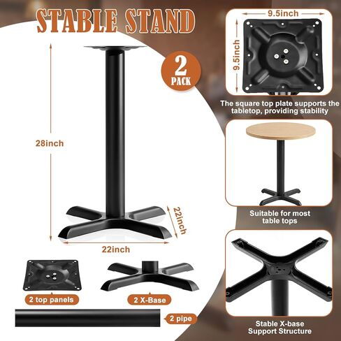 Leinuosen 2 Pack Heavy Duty Table Base 22'' x 22'' Cast Iron X-Base with 3" Dia. Bar Height Column, 500 Lbs Capacity, for Restaurant Cafe Dining Tables in Saudi Arabia