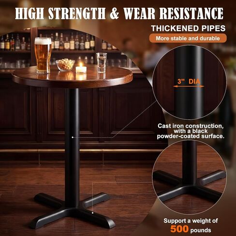 Leinuosen 2 Pack Heavy Duty Table Base 22'' x 22'' Cast Iron X-Base with 3" Dia. Bar Height Column, 500 Lbs Capacity, for Restaurant Cafe Dining Tables in Saudi Arabia