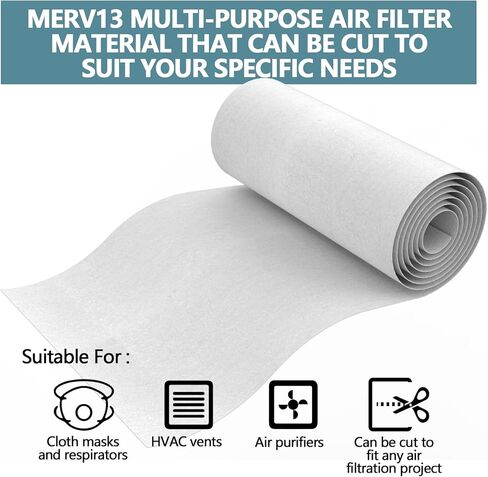 MERV 13 Filter Material, 23 Ft² Cut to Fit Air Filter Material for Captures Dust and Pet Dander as Small as 0.3 Microns. With Adhesive Hook Tape, Suitable for Ceiling and HVAC Furnace Vents in Saudi Arabia