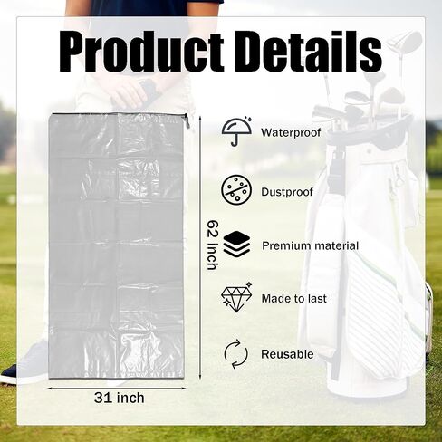 Aogigigio 2 Pack Golf Bag Cover – 31"x62" Extra Large Clear Plastic Dust Covers with Drawstring (4 Mil), Multi-Purpose Storage Bags for Golf Clubs, Household Organizing, Reusable (Clear) in Kuwait