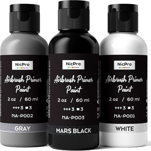 Nicpro Black, Gray, White Surface Primer Airbrush Paint (8.4oz, 250 ml), Matte Finish, Ready To Spray Air Brush Acrylic Primer for Beginners & Artists Priming Plastic Models, Miniature Figures, Craft in Saudi Arabia
