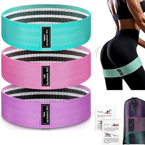 Fabric Resistance Bands for Legs, 3 Levels Non-Slip Exercise Bands for Working Out,Booty Bands for Women & Men, Glute Bands for Home Gym Yoga Pilates Rehab Fitness in Kuwait