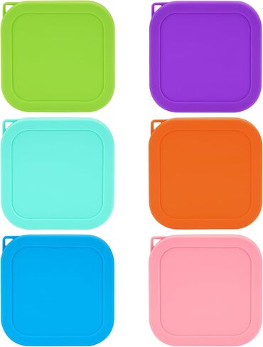 Linkidea 6 Pcs Reusable Silicone Lids for Food Storage, Leak-proof Square Cover Replacement for Sauce Containers, Compact Kitchen Accessories Fits Daily Use, Exact Size Compatible with 6 oz in Saudi Arabia