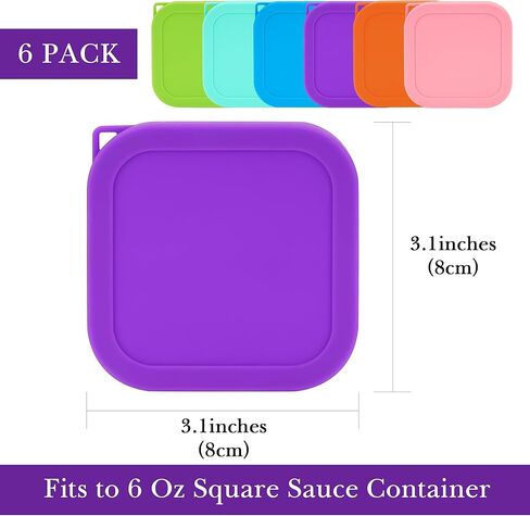 Linkidea 6 Pcs Reusable Silicone Lids for Food Storage, Leak-proof Square Cover Replacement for Sauce Containers, Compact Kitchen Accessories Fits Daily Use, Exact Size Compatible with 6 oz in Saudi Arabia