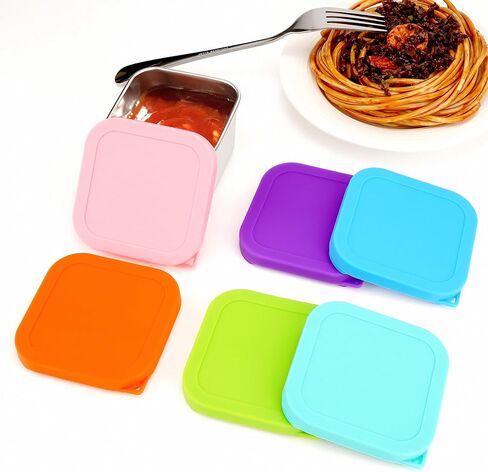 Linkidea 6 Pcs Reusable Silicone Lids for Food Storage, Leak-proof Square Cover Replacement for Sauce Containers, Compact Kitchen Accessories Fits Daily Use, Exact Size Compatible with 6 oz in Saudi Arabia