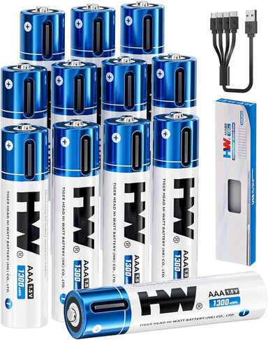 HW AAA Rechargeable Battery, [1.5V, 4-Pack] 1300mWh Lithium Batteries with USB-C Cable, 1600Cycles Triple A Batteries for Remote Controls, Wireless Mouse, LED Flashlights, Electronic Toys, etc. in Saudi Arabia