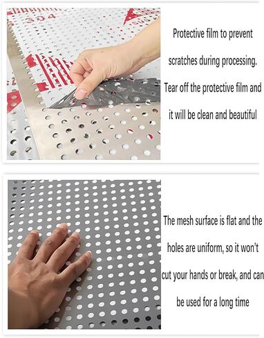 Stainless Steel Perforated Plate 57x800cm, 8mm Hole Diameter, Durable Metal Sheet with Gloves, Anti-Drop Design for Industrial and DIY Projects in Kuwait