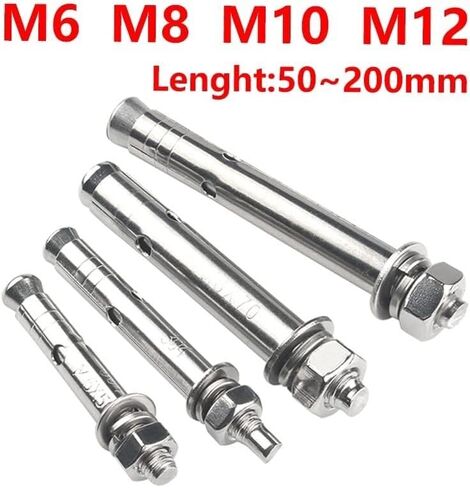 Expansion Screw Bolts, 304 Stainless Steel Expansion Screw M6 M8 M10 M12 Screw Set Anchor Sleeve Concrete Anchor Bolt Link Rod Wall Fastener Nail(Length:90mm(2pcs),Size:M10) (Color (Color : 70mm(2pc in Kuwait