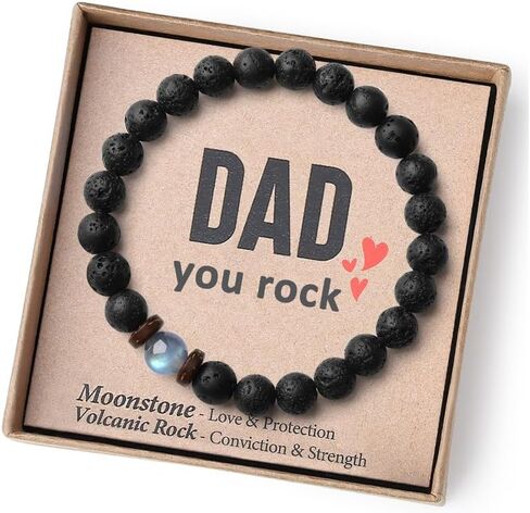 Dad Birthday Gift Men Bracelets Beaded Best Dad Ever Fathers Day From Daughter Son Unique Present Card Cool Black Christmas Stocking Stuffers Valentines Him Who Have Everything Wants Nothing in Kuwait