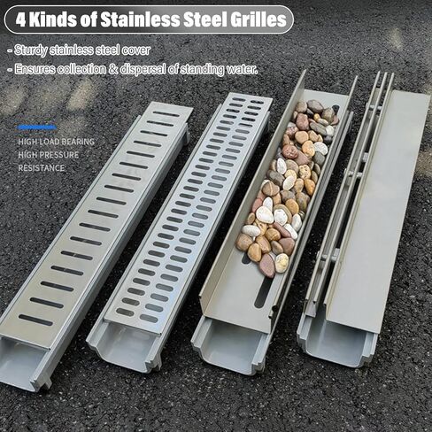 Drainage Grille Drainage Trench System, 1 M Channel Drain Kit Garden Patio Floor Concrete Muds Rain Gutter with U Metal Grates(100x21x15cm) in Saudi Arabia