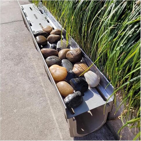Drainage Grille Drainage Trench System, 1 M Channel Drain Kit Garden Patio Floor Concrete Muds Rain Gutter with U Metal Grates(100x21x15cm) in Kuwait